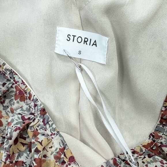 Storia Women's Georgette Boho Ditsy Floral Mini Dress Medium Brown Taupe - Picture 3 of 15